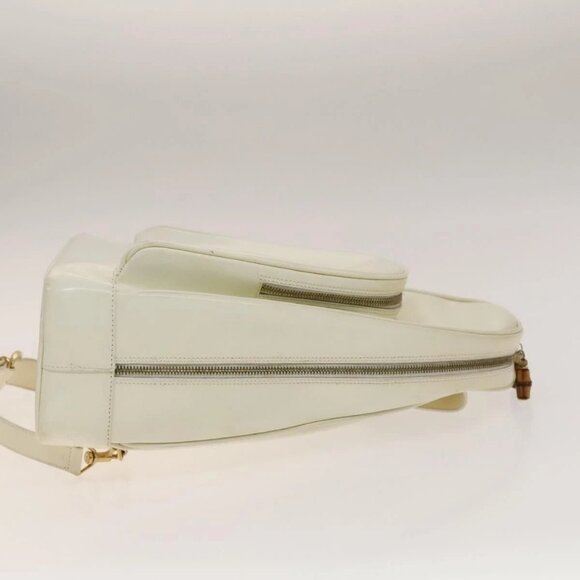 GUCCI Bamboo Body Bag Patent leather White Gold 003 3444 0127 Auth 137949 - Picture 5 of 15